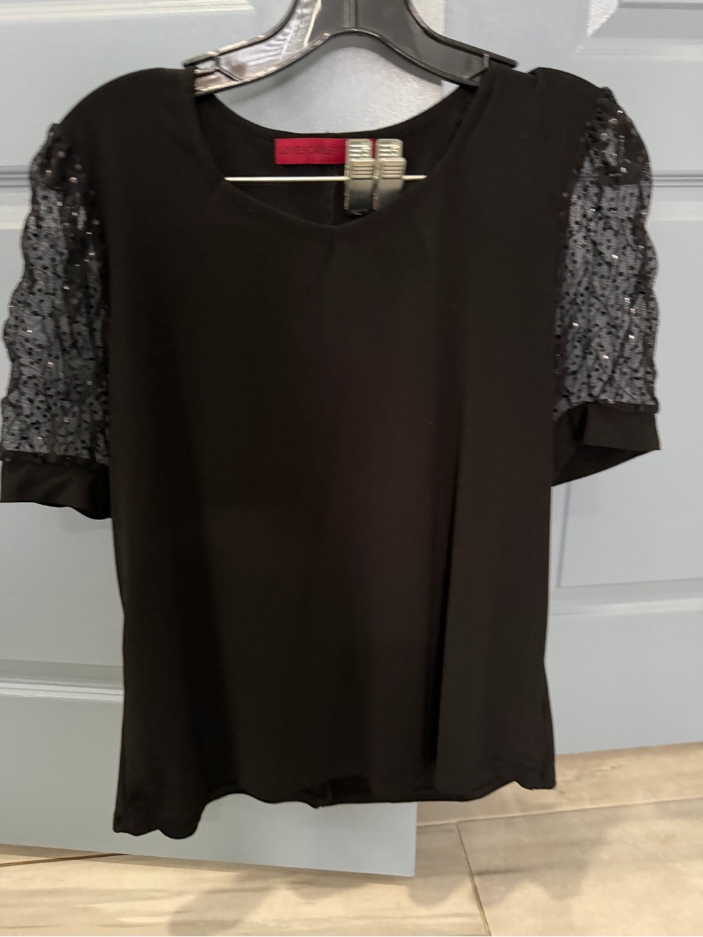 Scarlett Black Top with Sequined Sleeves
